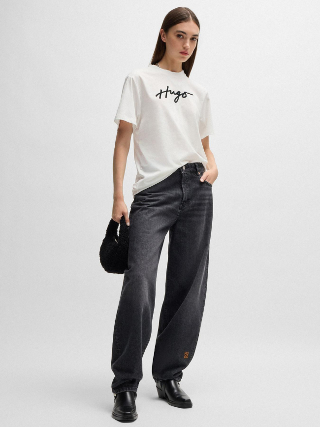 T-shirt en coton à logo floqué et strass blanc femme - Hugo