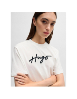 T-shirt en coton à logo floqué et strass blanc femme - Hugo