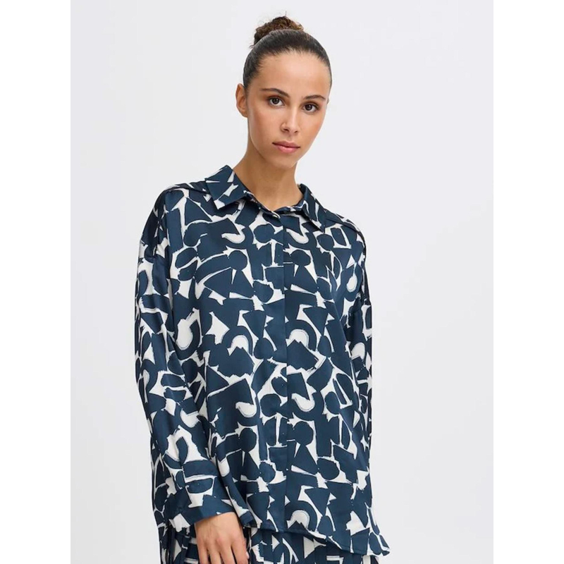 Chemisier imprimé graphi bleu marine femme - Ichi