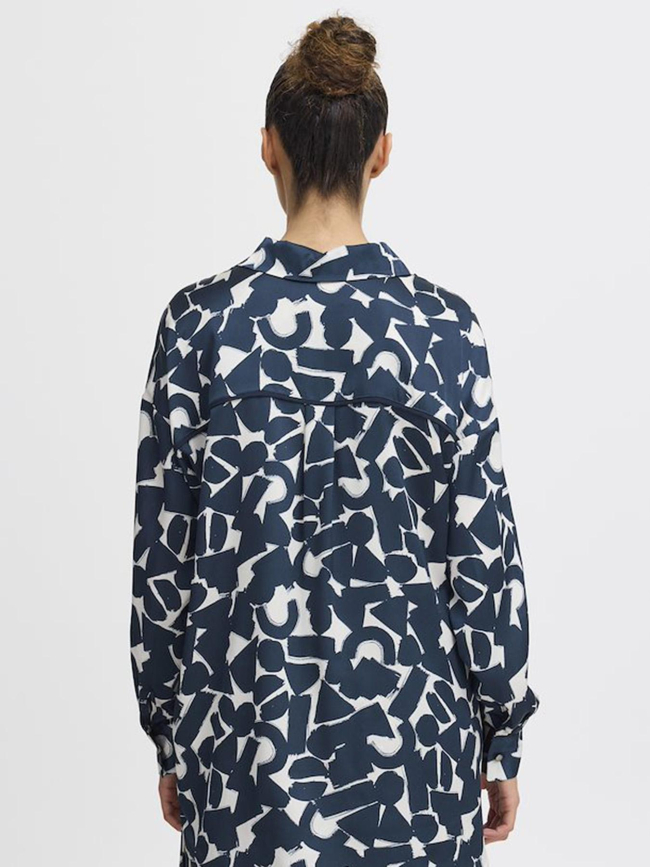 Chemisier imprimé graphi bleu marine femme - Ichi