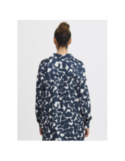 Chemisier imprimé graphi bleu marine femme - Ichi