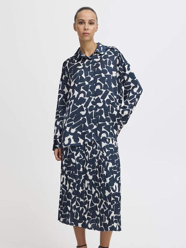 Chemisier imprimé graphi bleu marine femme - Ichi