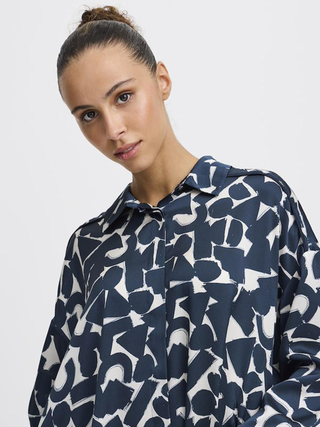 Chemisier imprimé graphi bleu marine femme - Ichi