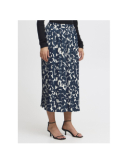 Jupe plissée imprimée graphi bleu marine femme - Ichi