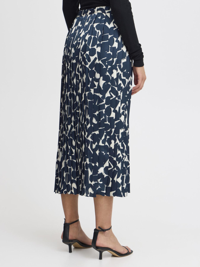 Jupe plissée imprimée graphi bleu marine femme - Ichi