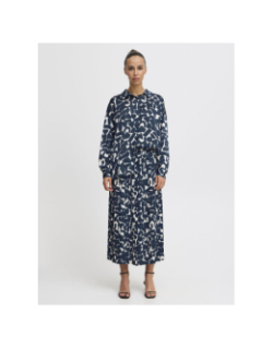 Jupe plissée imprimée graphi bleu marine femme - Ichi