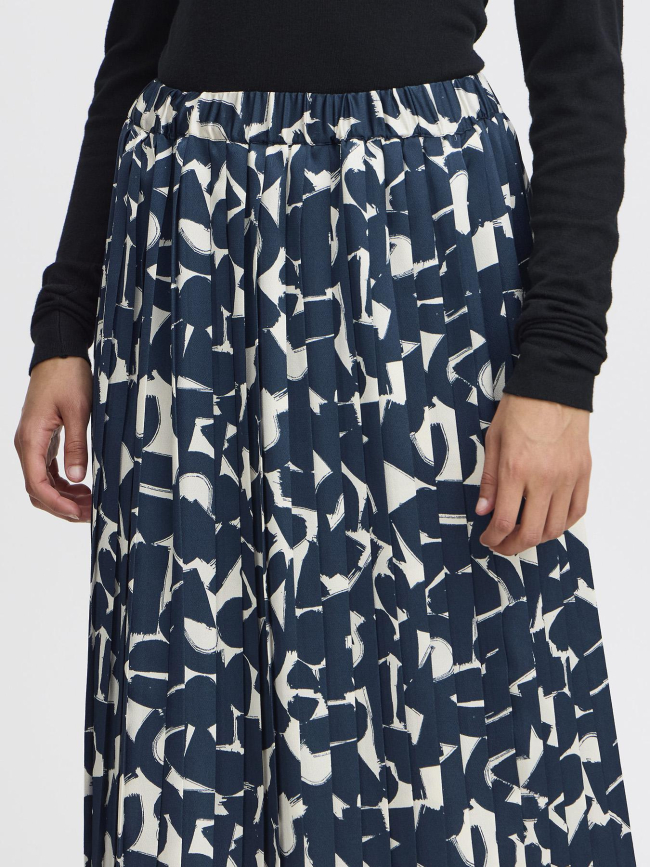 Jupe plissée imprimée graphi bleu marine femme - Ichi