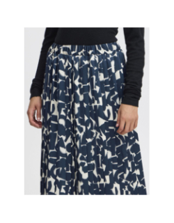 Jupe plissée imprimée graphi bleu marine femme - Ichi