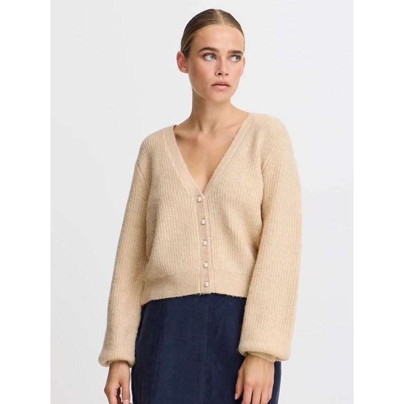 Gilet cardigan marin beige femme - Ichi