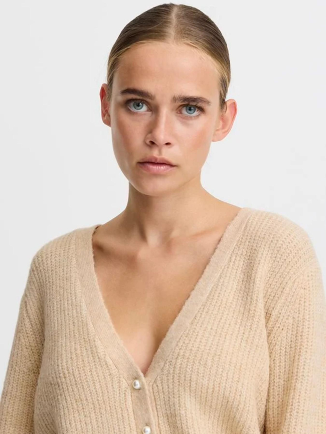 Gilet cardigan marin beige femme - Ichi