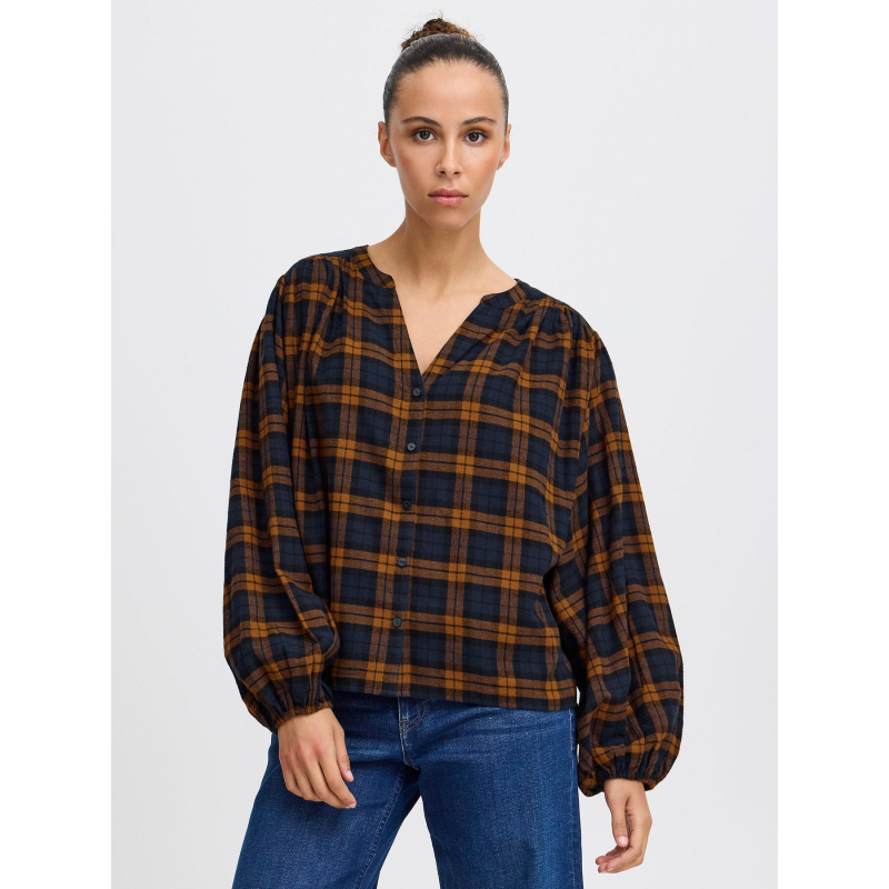 Chemisier à carreaux tamanna marron femme - Ichi