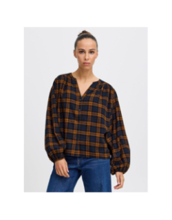 Chemisier à carreaux tamanna marron femme - Ichi
