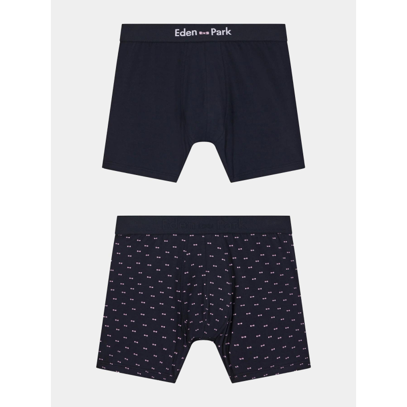Lot 2 boxers uni et micro-motifs bleu marine homme - Eden Park