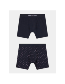 Lot 2 boxers uni et micro-motifs bleu marine homme - Eden Park