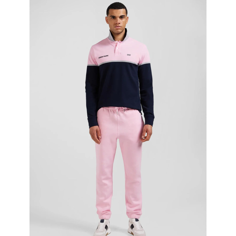 Polo à manches longues en piqué rose et bleu homme - Eden Park