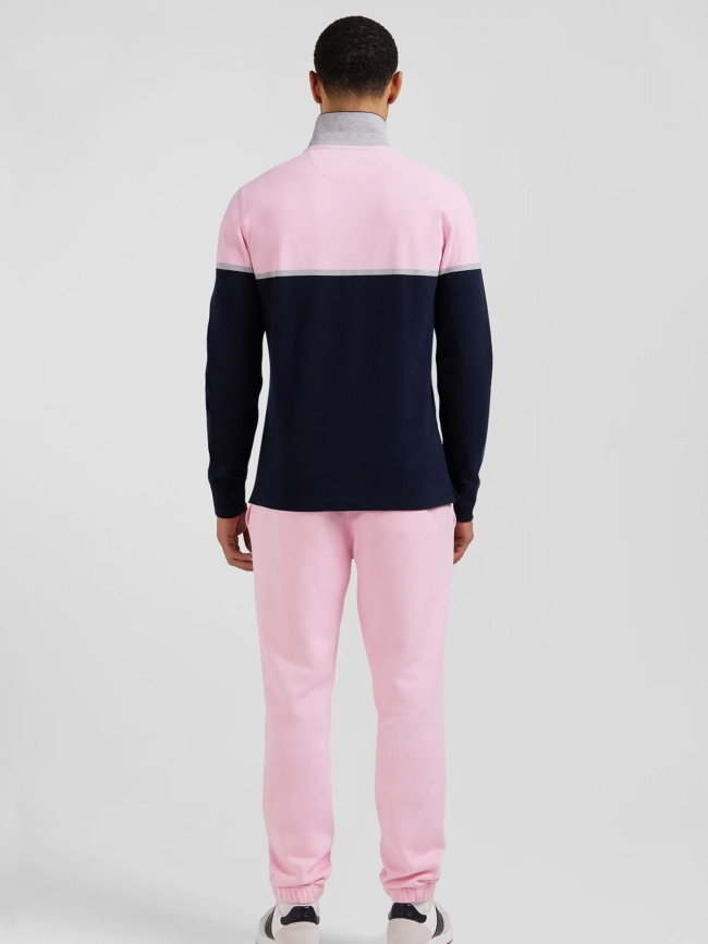 Polo à manches longues en piqué rose et bleu homme - Eden Park