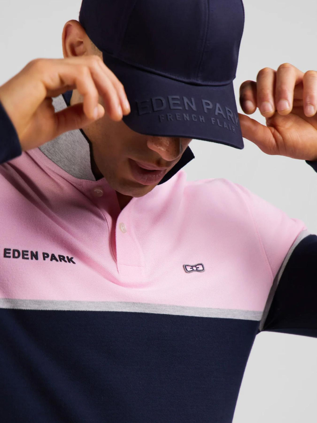 Polo à manches longues en piqué rose et bleu homme - Eden Park