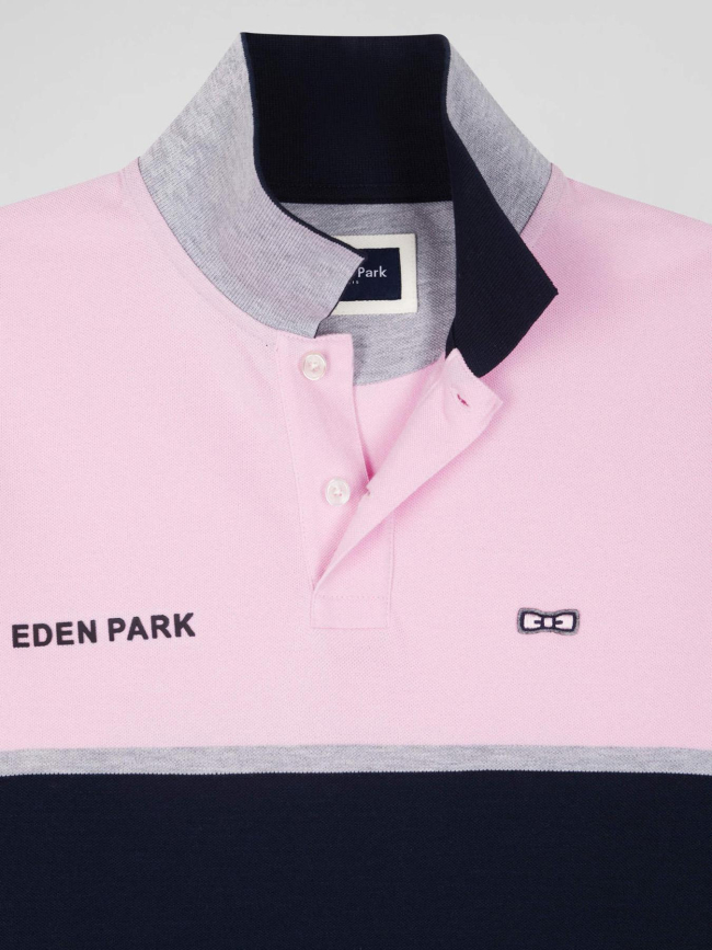 Polo à manches longues en piqué rose et bleu homme - Eden Park