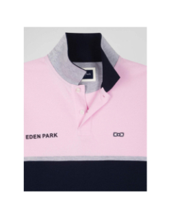 Polo à manches longues en piqué rose et bleu homme - Eden Park