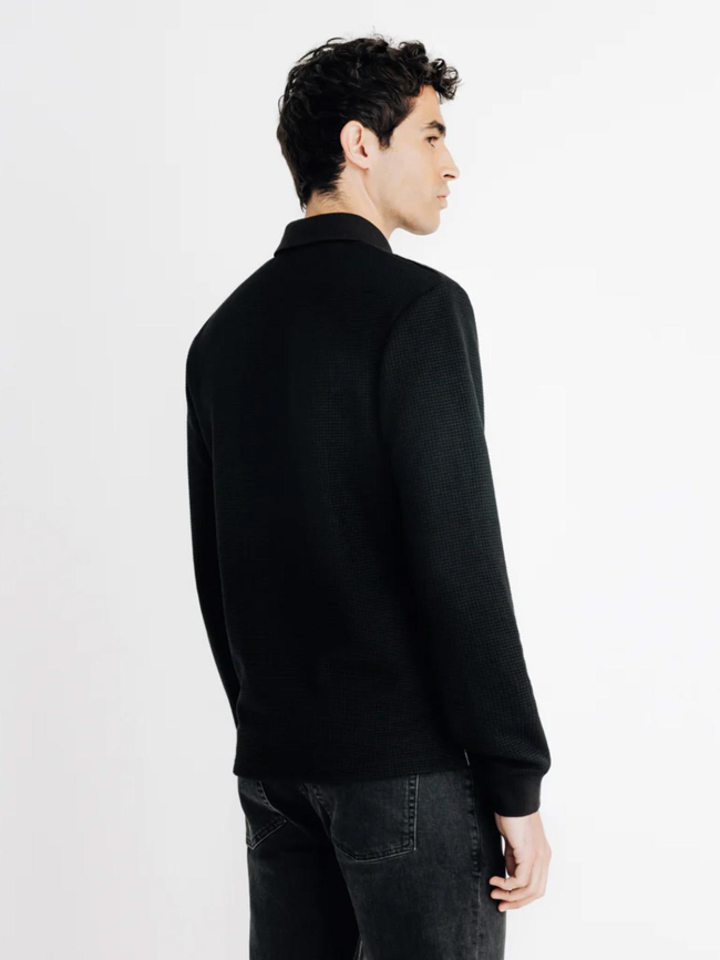 Polo à manches longues nid d'abeille noir homme - Izac