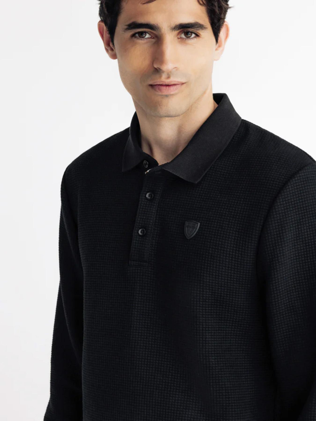 Polo à manches longues nid d'abeille noir homme - Izac
