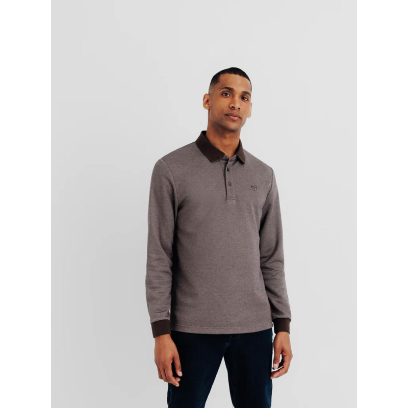 Polo à manches longues en maille marron homme - Izac