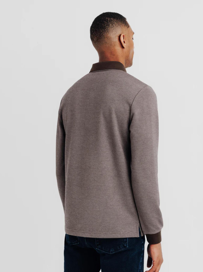 Polo à manches longues en maille marron homme - Izac