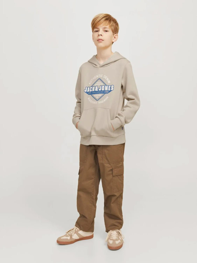 Sweat à capuche logo 24/25 beige garçon - Jack & Jones