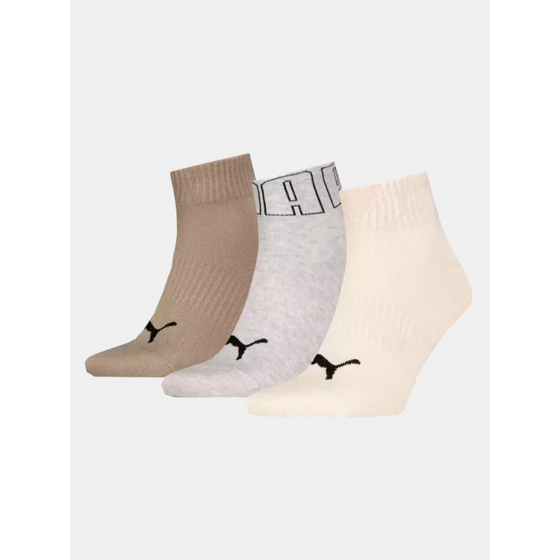 Pack 3 paires de chaussettes quarter gris marron beige - Puma