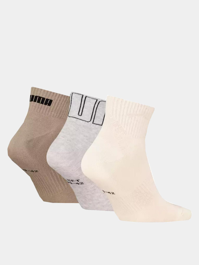 Pack 3 paires de chaussettes quarter gris marron beige - Puma