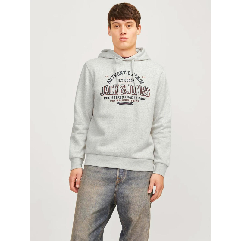 Sweat à capuche logo 25 gris chiné homme - Jack & Jones