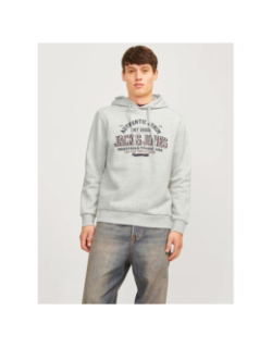 Sweat à capuche logo 25 gris chiné homme - Jack & Jones
