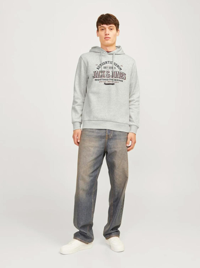 Sweat à capuche logo 25 gris chiné homme - Jack & Jones