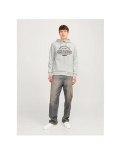 Sweat à capuche logo 25 gris chiné homme - Jack & Jones