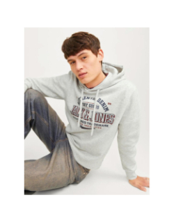 Sweat à capuche logo 25 gris chiné homme - Jack & Jones