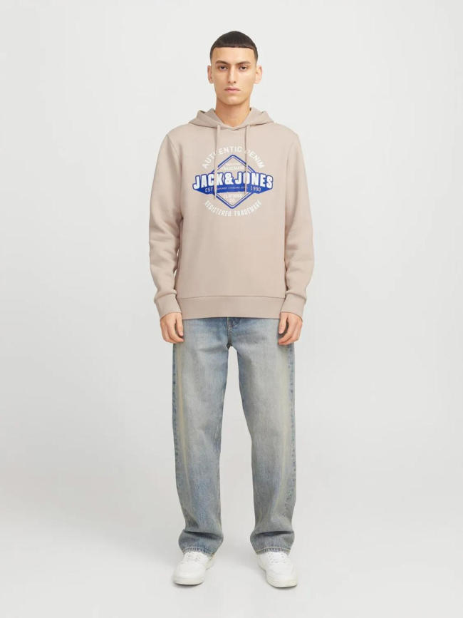 Sweat à capuche logo 25 beige homme - Jack & Jones