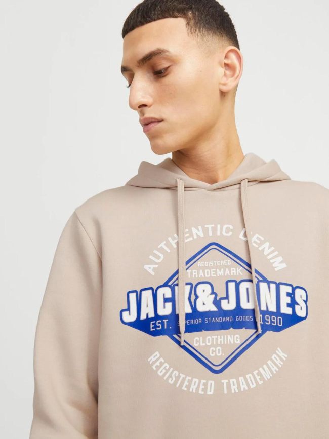 Sweat à capuche logo 25 beige homme - Jack & Jones