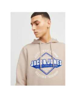 Sweat à capuche logo 25 beige homme - Jack & Jones