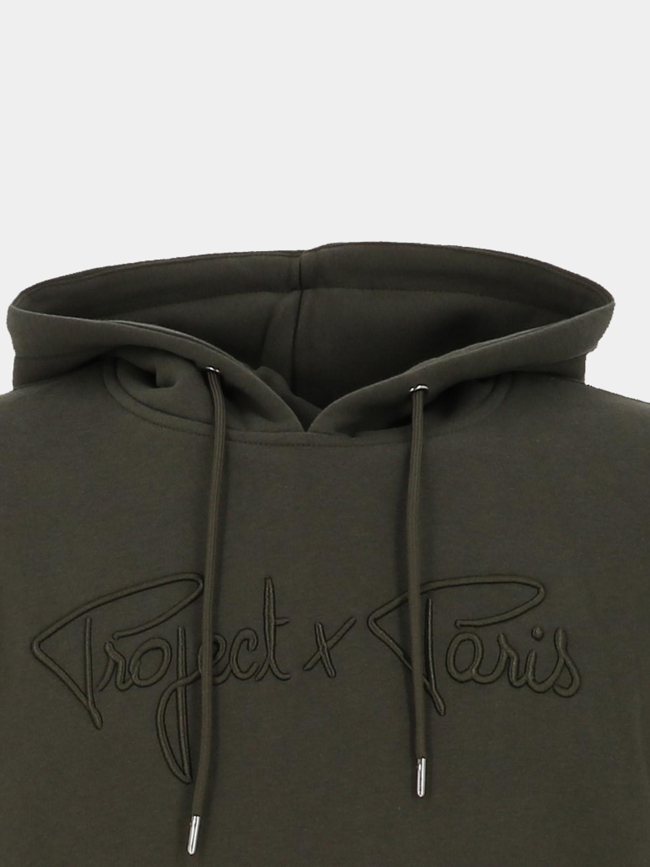 Sweat à capuche logo brodé kaki homme - Project X Paris