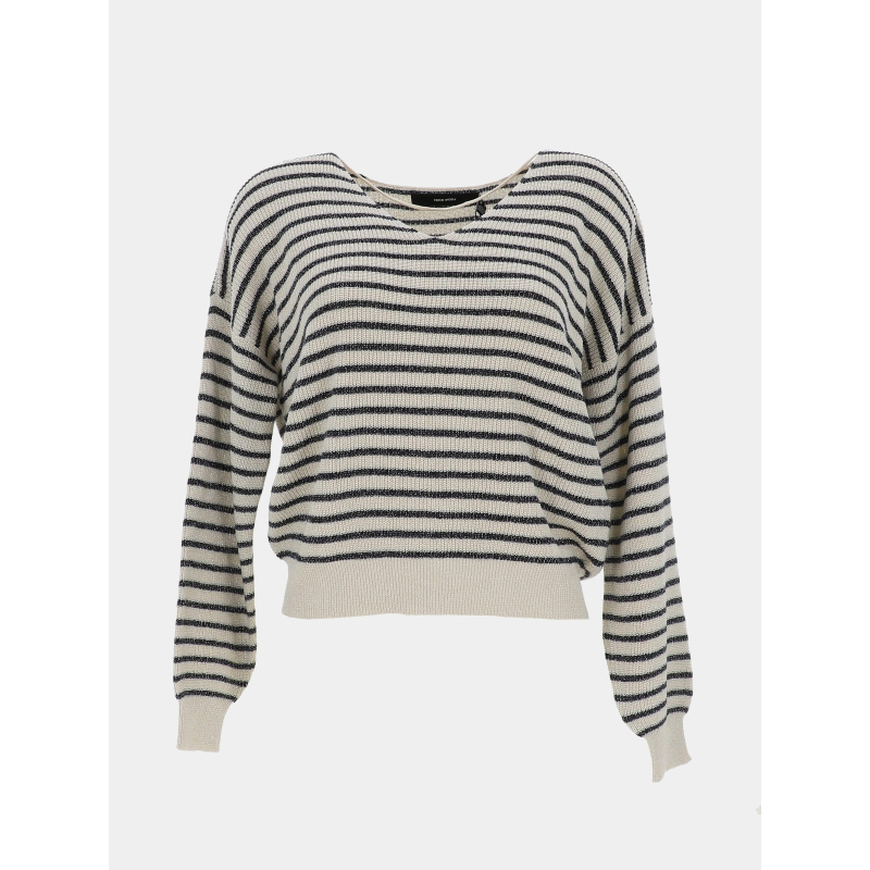 Pull rayé col v newlexsun écru bleu marine femme - Vero Moda