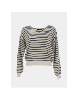 Pull rayé col v newlexsun écru bleu marine femme - Vero Moda