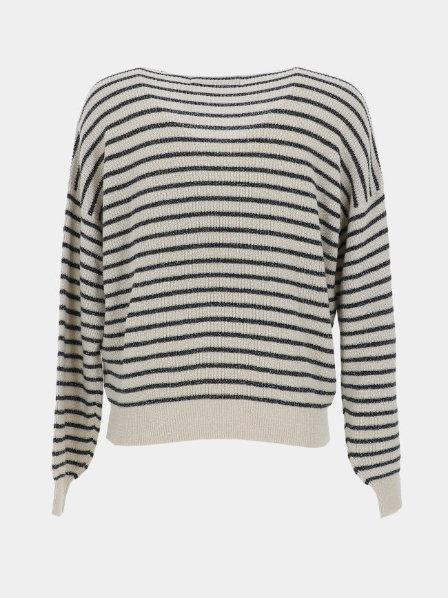 Pull rayé col v newlexsun écru bleu marine femme - Vero Moda