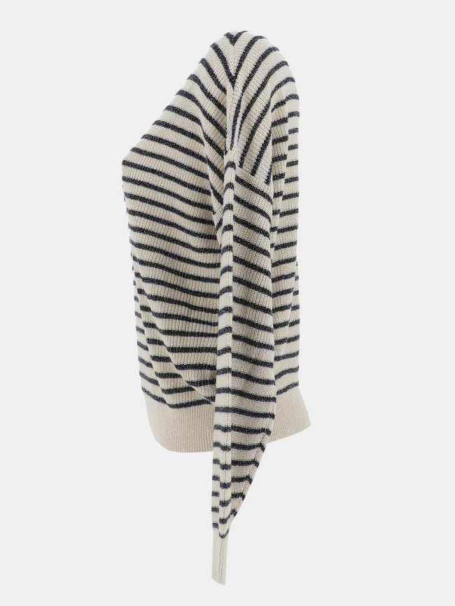 Pull rayé col v newlexsun écru bleu marine femme - Vero Moda