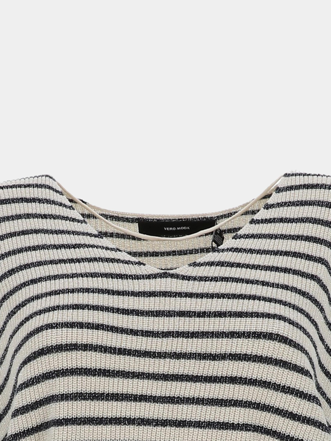 Pull rayé col v newlexsun écru bleu marine femme - Vero Moda