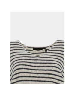 Pull rayé col v newlexsun écru bleu marine femme - Vero Moda