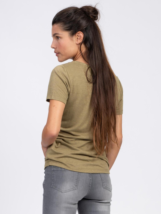 T-shirt à col v brillant kaki femme - Sun Valley
