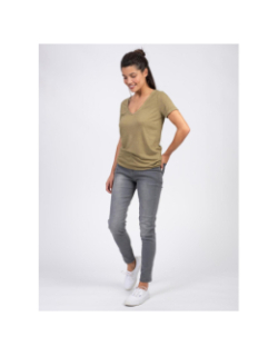 T-shirt à col v brillant kaki femme - Sun Valley