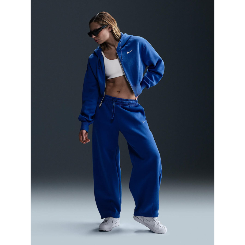 Sweat à capuche zippé court et ample bleu femme - Nike