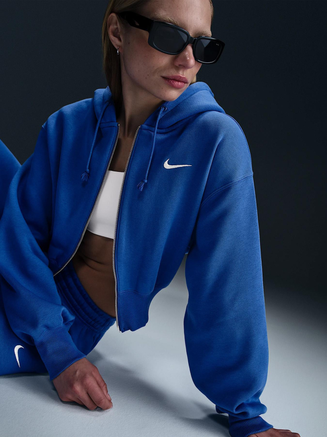 Sweat à capuche zippé court et ample bleu femme - Nike
