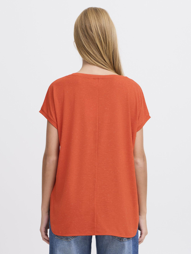 T-shirt col v pailleté rebel orange femme - Ichi